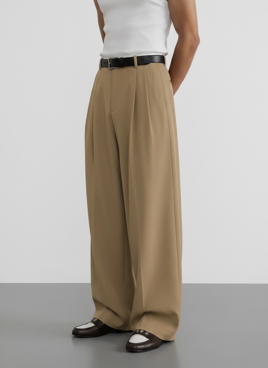 Khaki Pleated Baggy Pant