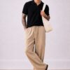Beige Bubble Linen Baggy Fit Pants