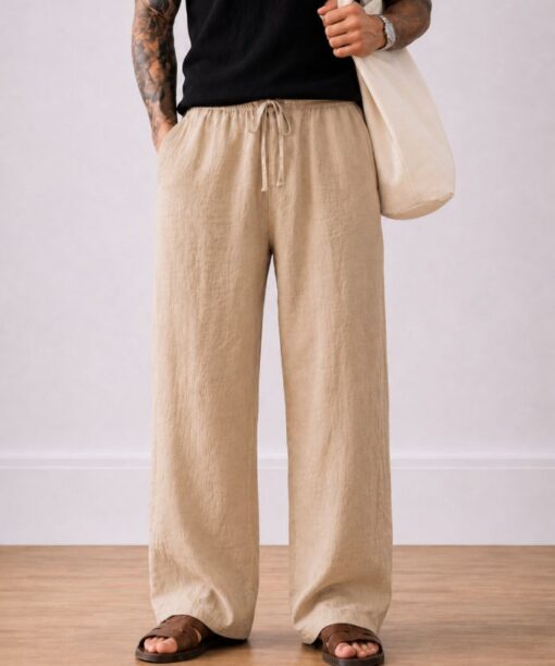 Alternative view of Beige Bubble Linen Baggy Fit Pants