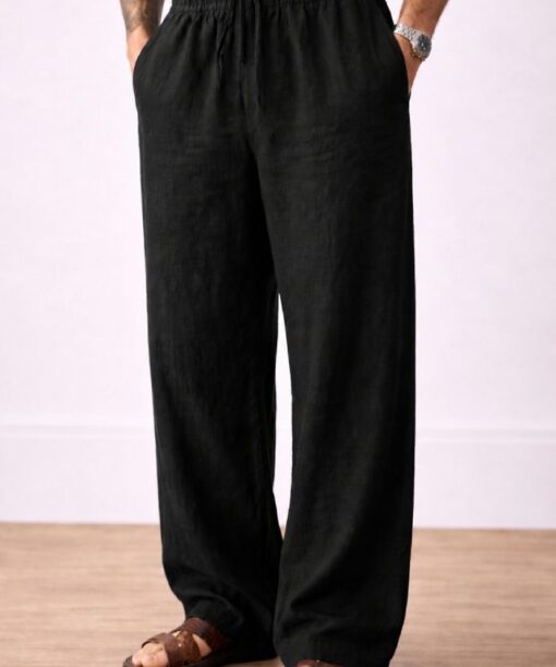 Black Bubble Linen Baggy Fit Pants