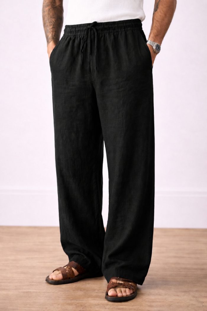 Black Bubble Linen Baggy Fit Pants