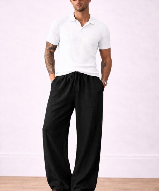 Alternative view of Black Bubble Linen Baggy Fit Pants