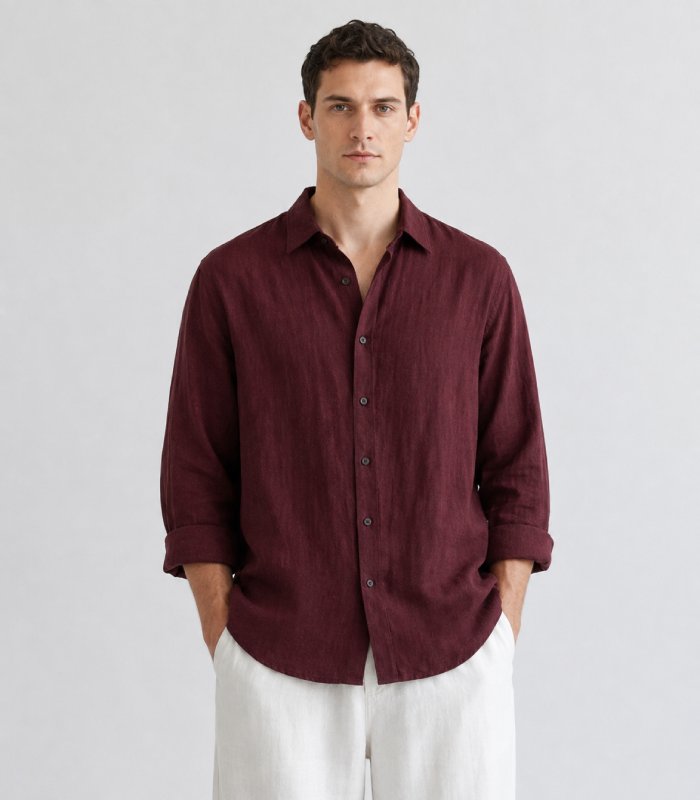 Maroon Linen Full Sleeve Oversized Shirt
