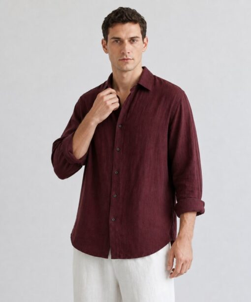 Alternative view of Maroon Linen Full Sleeve Oversized Shirt