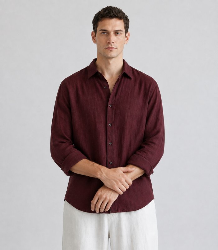 Maroon Linen Full Sleeve Oversized Shirt - Image 3