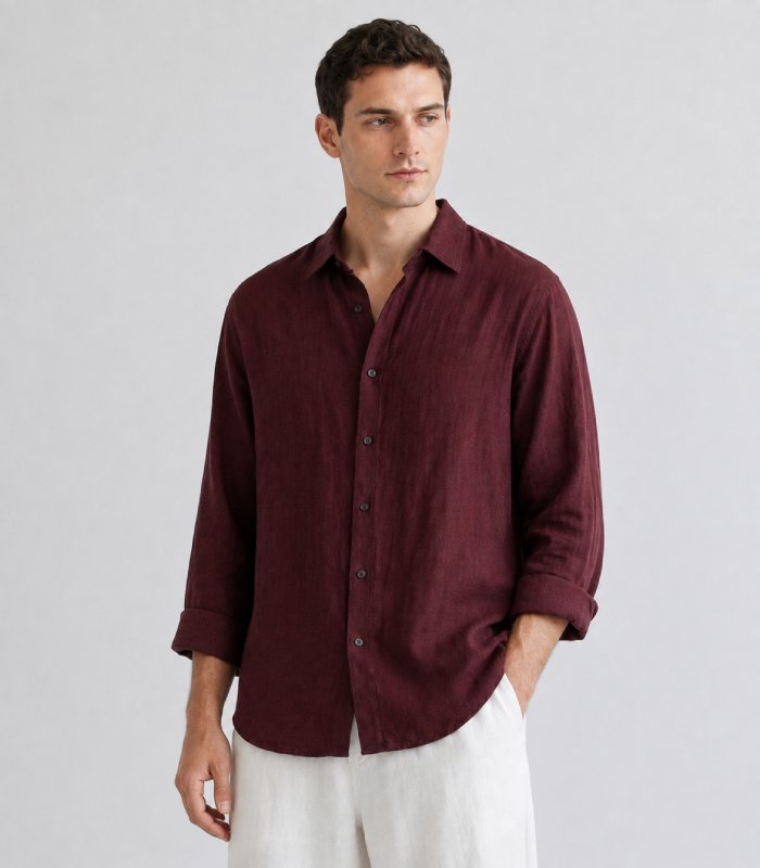 Maroon Linen Full Sleeve Oversized Shirt - Image 4
