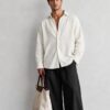 Off-White Linen Full Sleeve Oversized Shirt