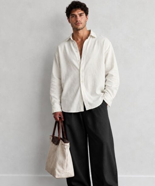 Off-White Linen Full Sleeve Oversized Shirt