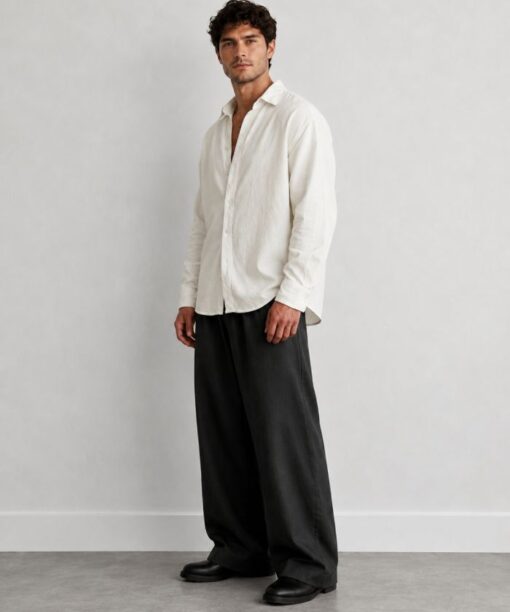 Off-White Linen Full Sleeve Oversized Shirt - Image 2