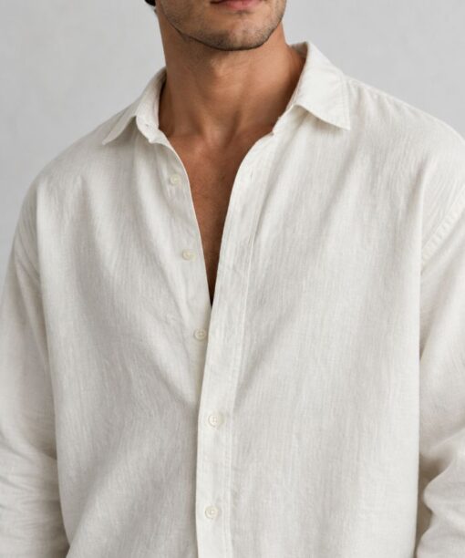 Off-White Linen Full Sleeve Oversized Shirt - Image 3